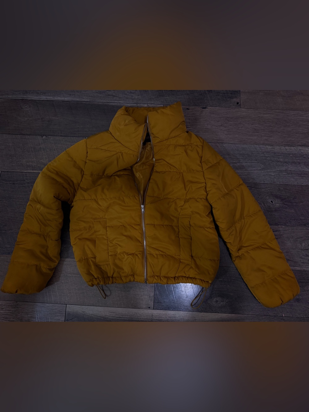 Fashion Nova Mustard Yellow Cropped Puffer Jacket